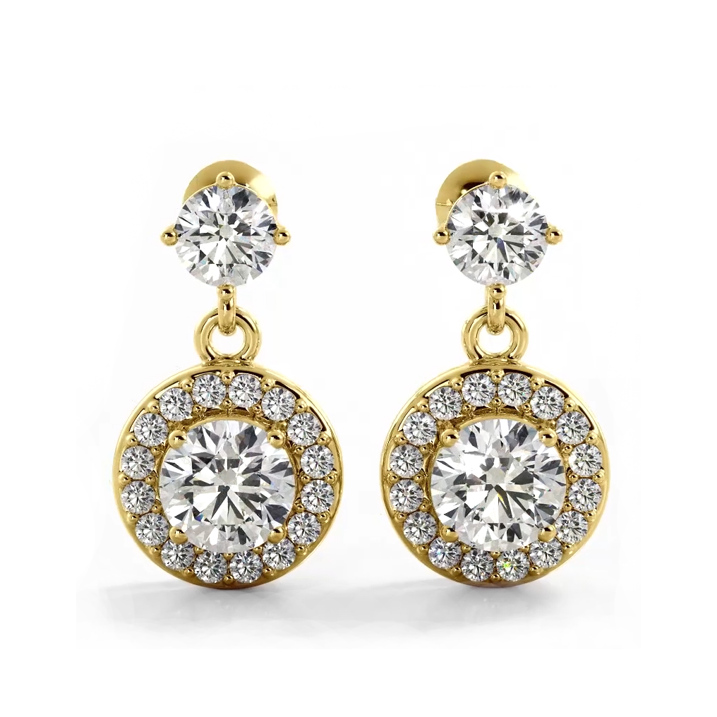 1.08 ctw. Round Diamond Heavenly Halo Drop Earrings-VIRABYANI