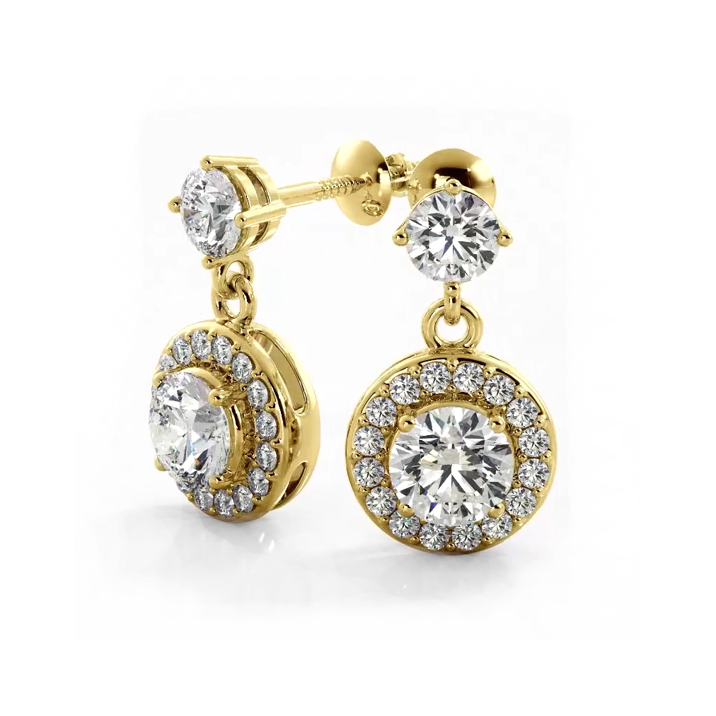 1.08 ctw. Round Diamond Heavenly Halo Drop Earrings-VIRABYANI