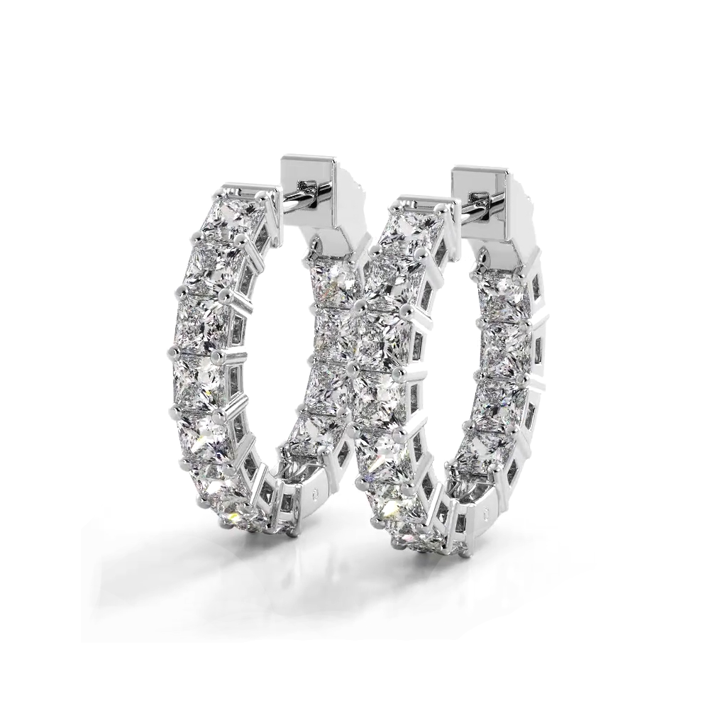 3.50 ctw. Princess Cut Diamond Hoop Earrings-VIRABYANI