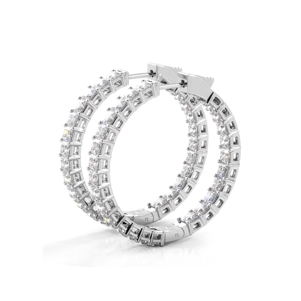 Classic 8.0 ctw. Princess Cut Diamond Hoop Earrings-VIRABYANI