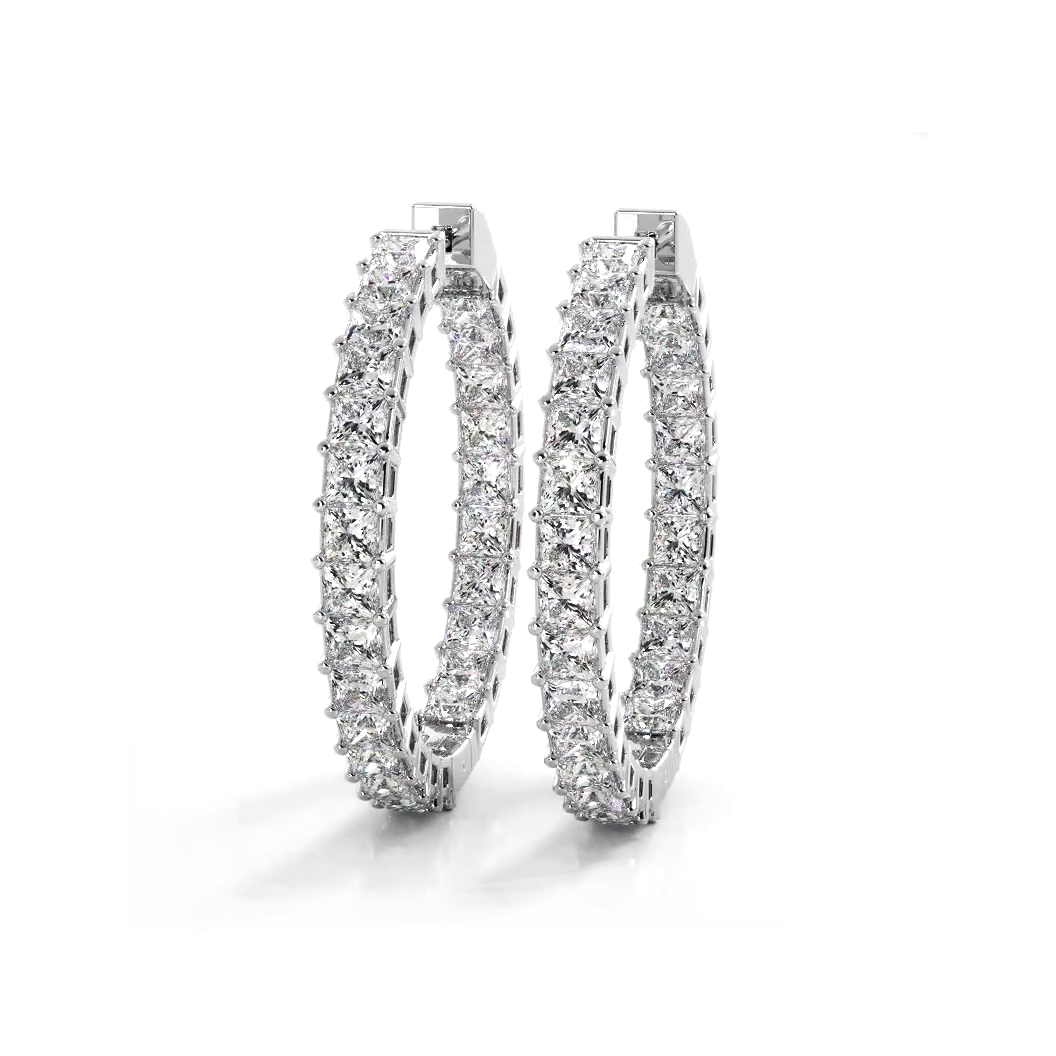 Classic 8.0 ctw. Princess Cut Diamond Hoop Earrings-VIRABYANI