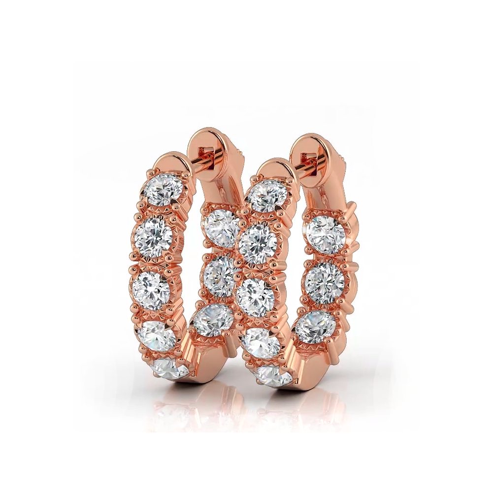 1.0 ctw. Diamond Hoop Earrings Crown Style Setting-VIRABYANI