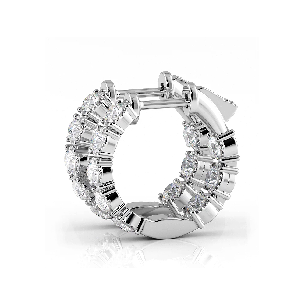 1.0 ctw. Diamond Hoop Earrings Crown Style Setting-VIRABYANI