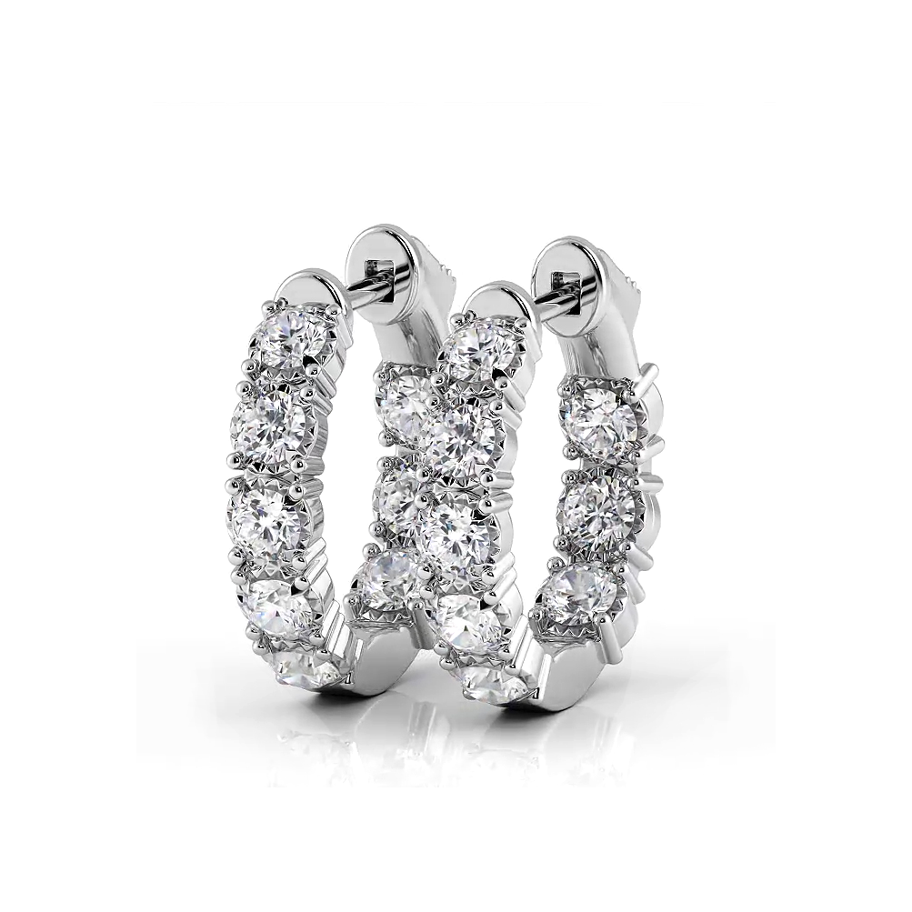 1.0 ctw. Diamond Hoop Earrings Crown Style Setting-VIRABYANI