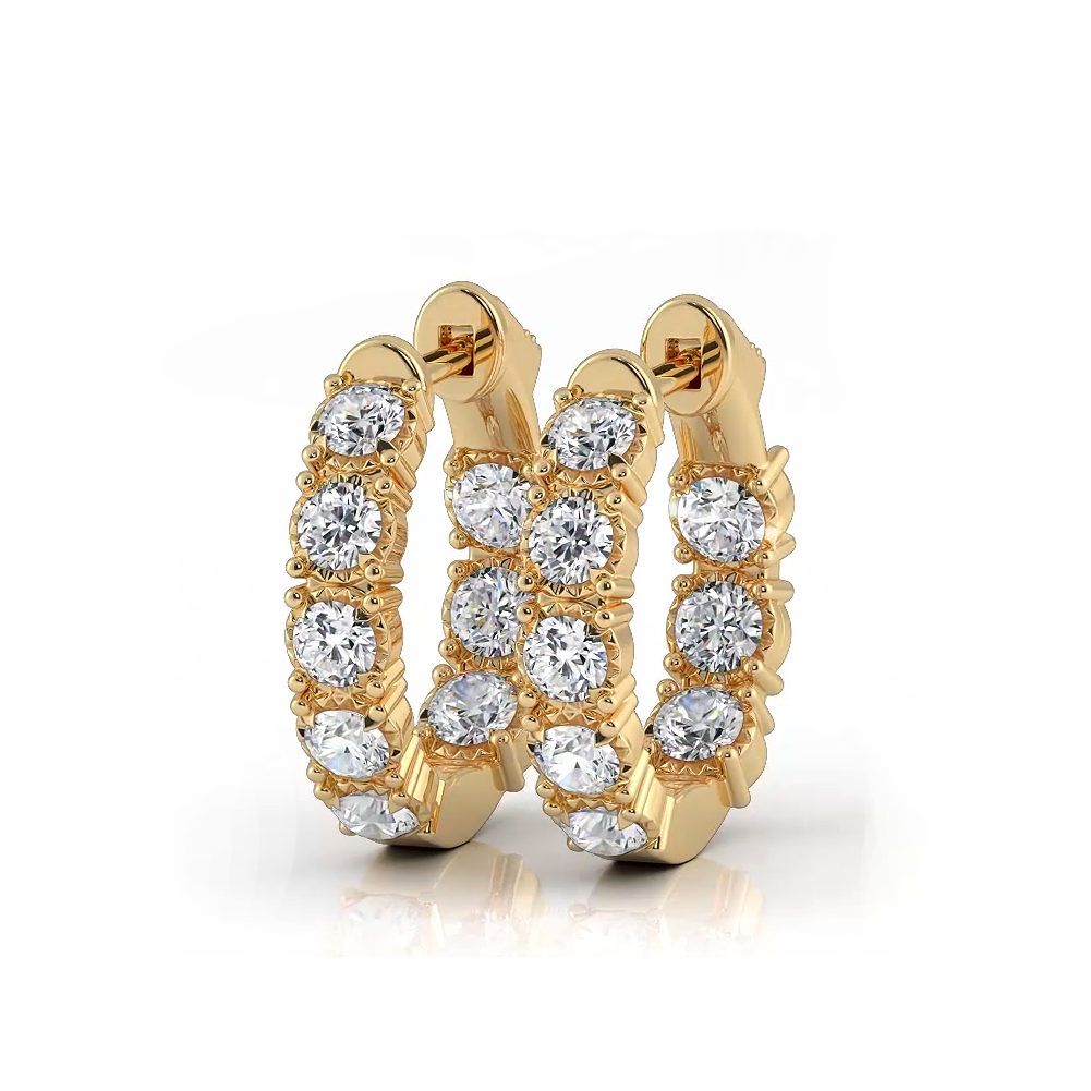 1.0 ctw. Diamond Hoop Earrings Crown Style Setting-VIRABYANI