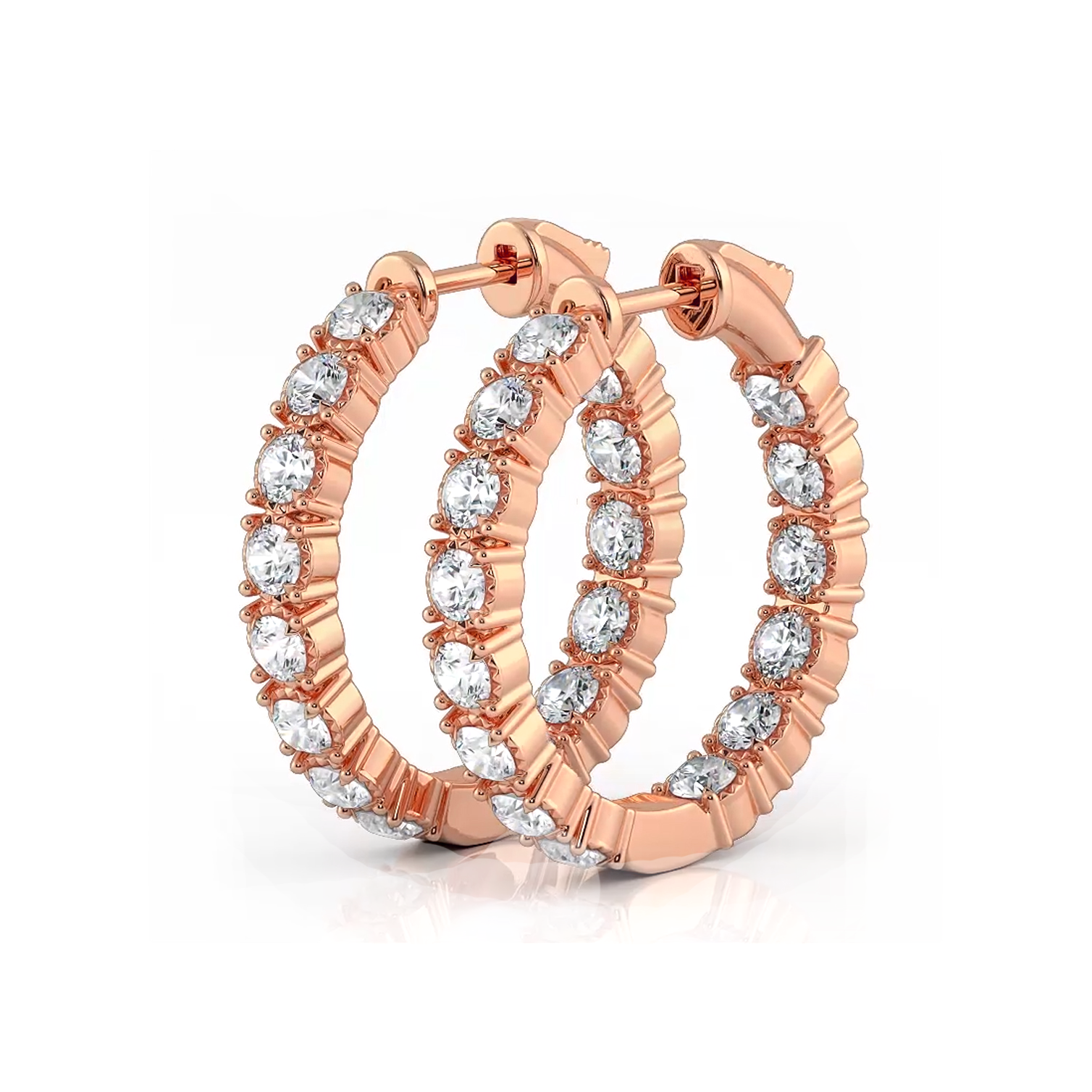 1.50 ctw. Round Diamond Hoop Earrings Crown Style Setting-VIRABYANI