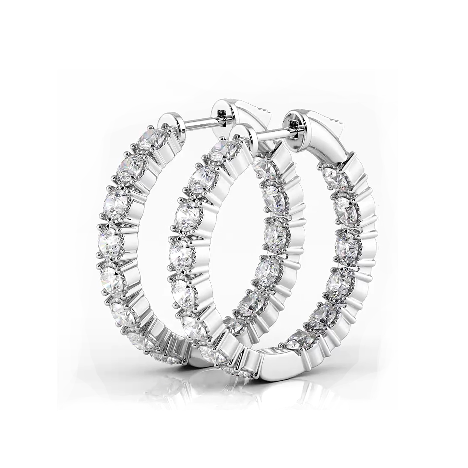 1.50 ctw. Round Diamond Hoop Earrings Crown Style Setting-VIRABYANI