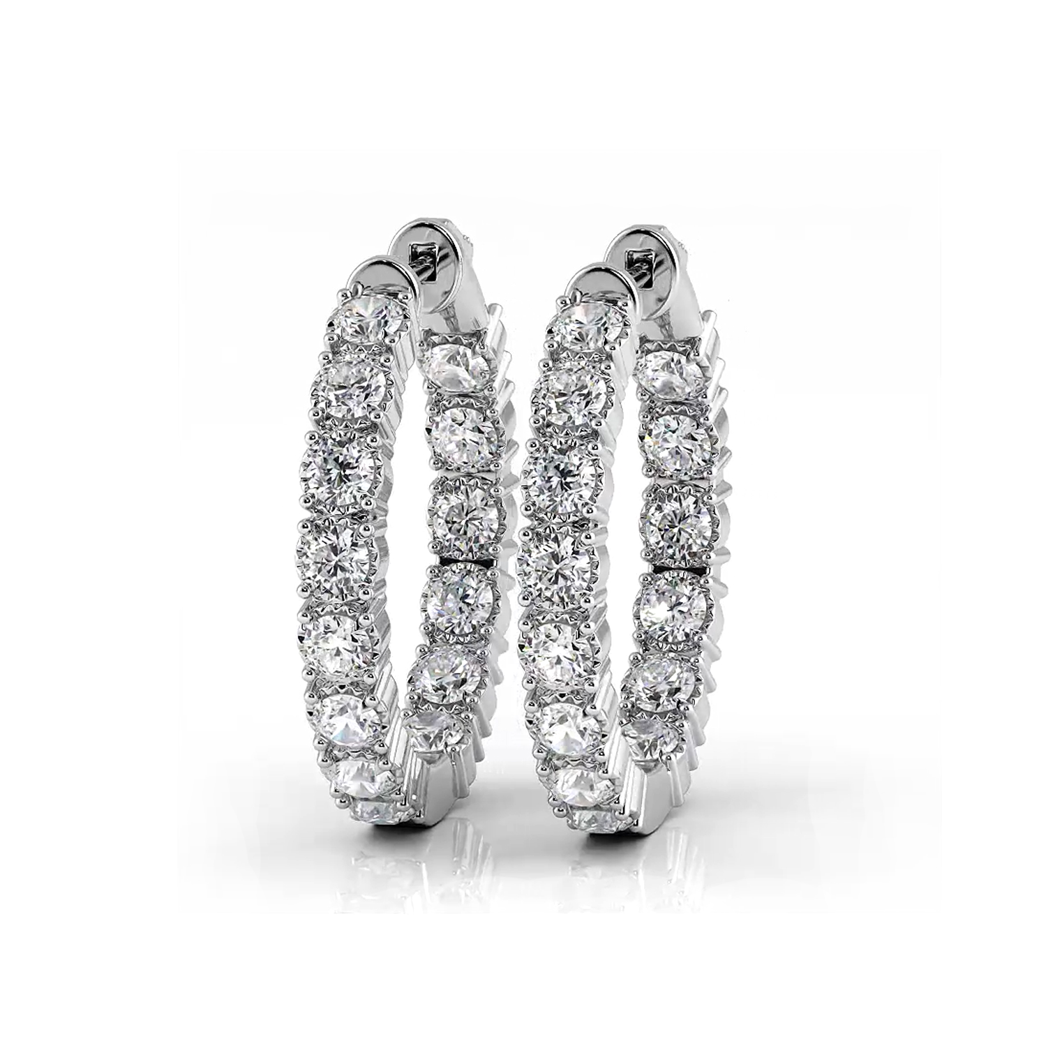 1.50 ctw. Round Diamond Hoop Earrings Crown Style Setting-VIRABYANI