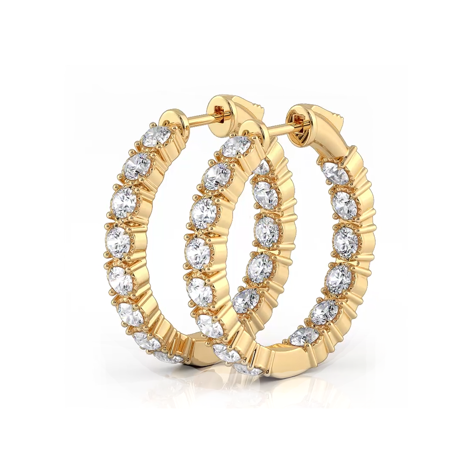 1.50 ctw. Round Diamond Hoop Earrings Crown Style Setting-VIRABYANI