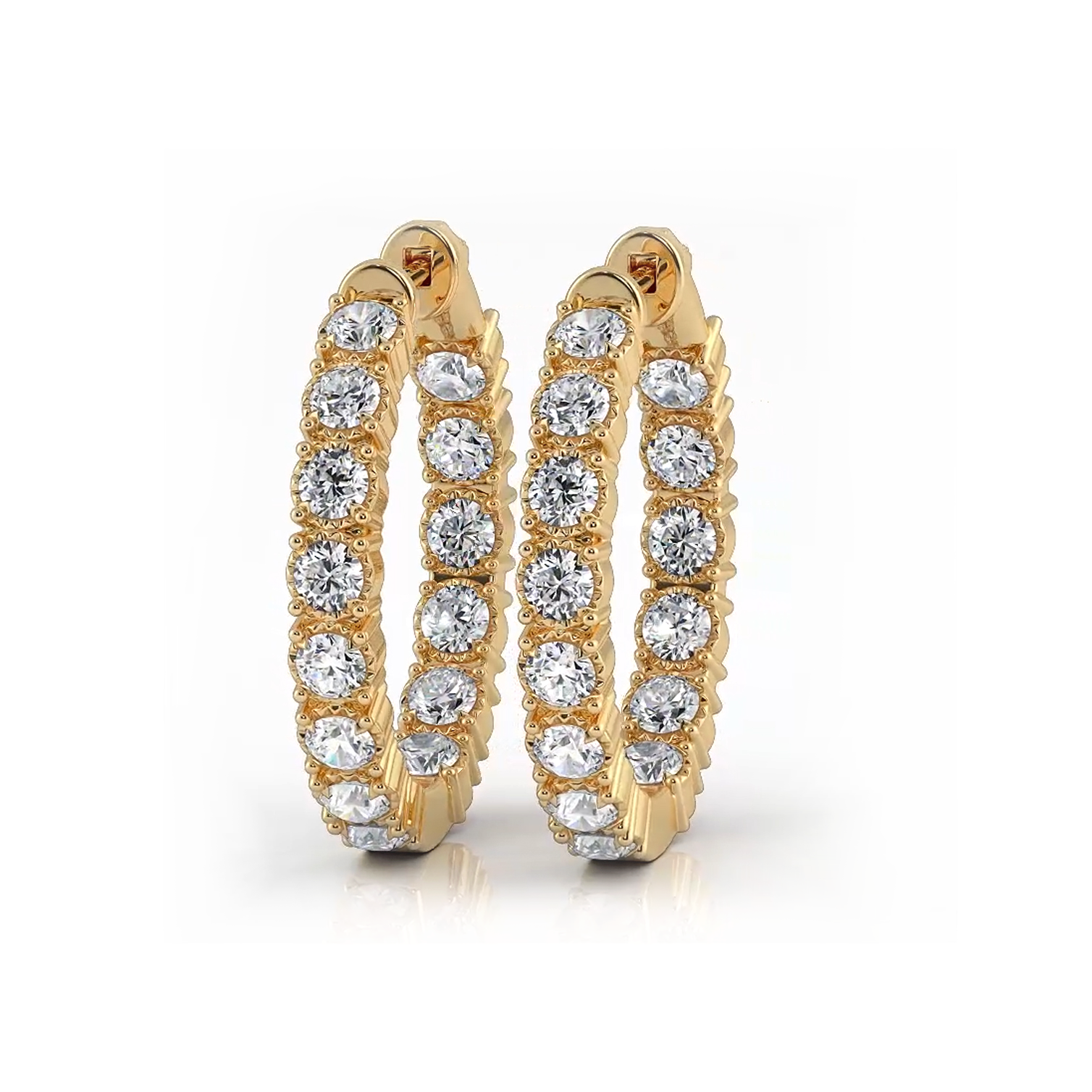 1.50 ctw. Round Diamond Hoop Earrings Crown Style Setting-VIRABYANI