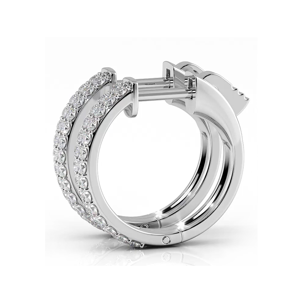 0.50 ctw. Double Row Round Diamond Huggie Style Hoop Earrings-VIRABYANI