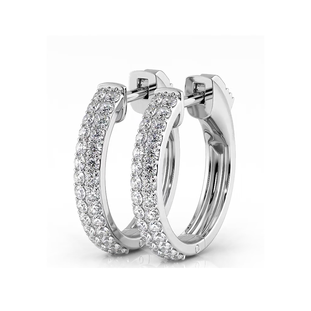 0.50 ctw. Double Row Round Diamond Huggie Style Hoop Earrings-VIRABYANI