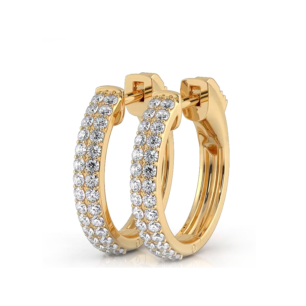 0.50 ctw. Double Row Round Diamond Huggie Style Hoop Earrings-VIRABYANI