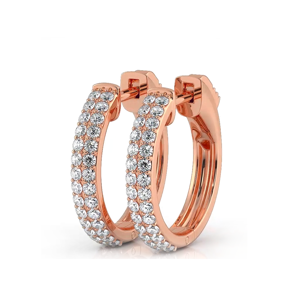 0.50 ctw. Double Row Round Diamond Huggie Style Hoop Earrings-VIRABYANI