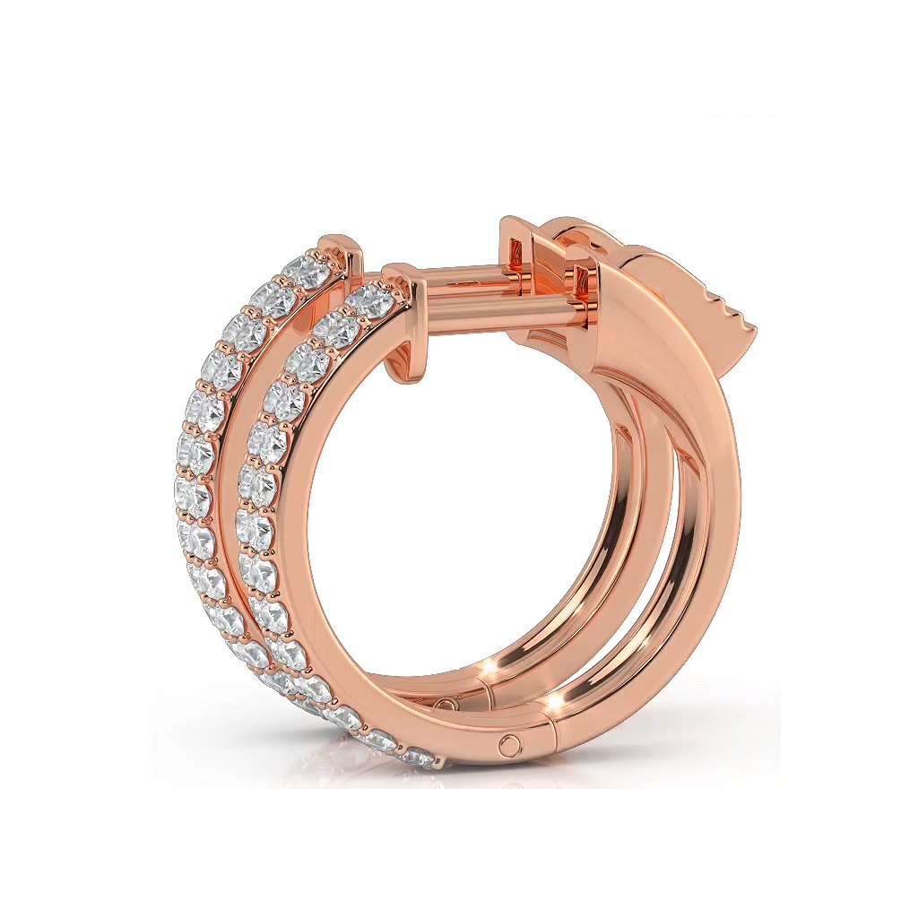 0.50 ctw. Double Row Round Diamond Huggie Style Hoop Earrings-VIRABYANI