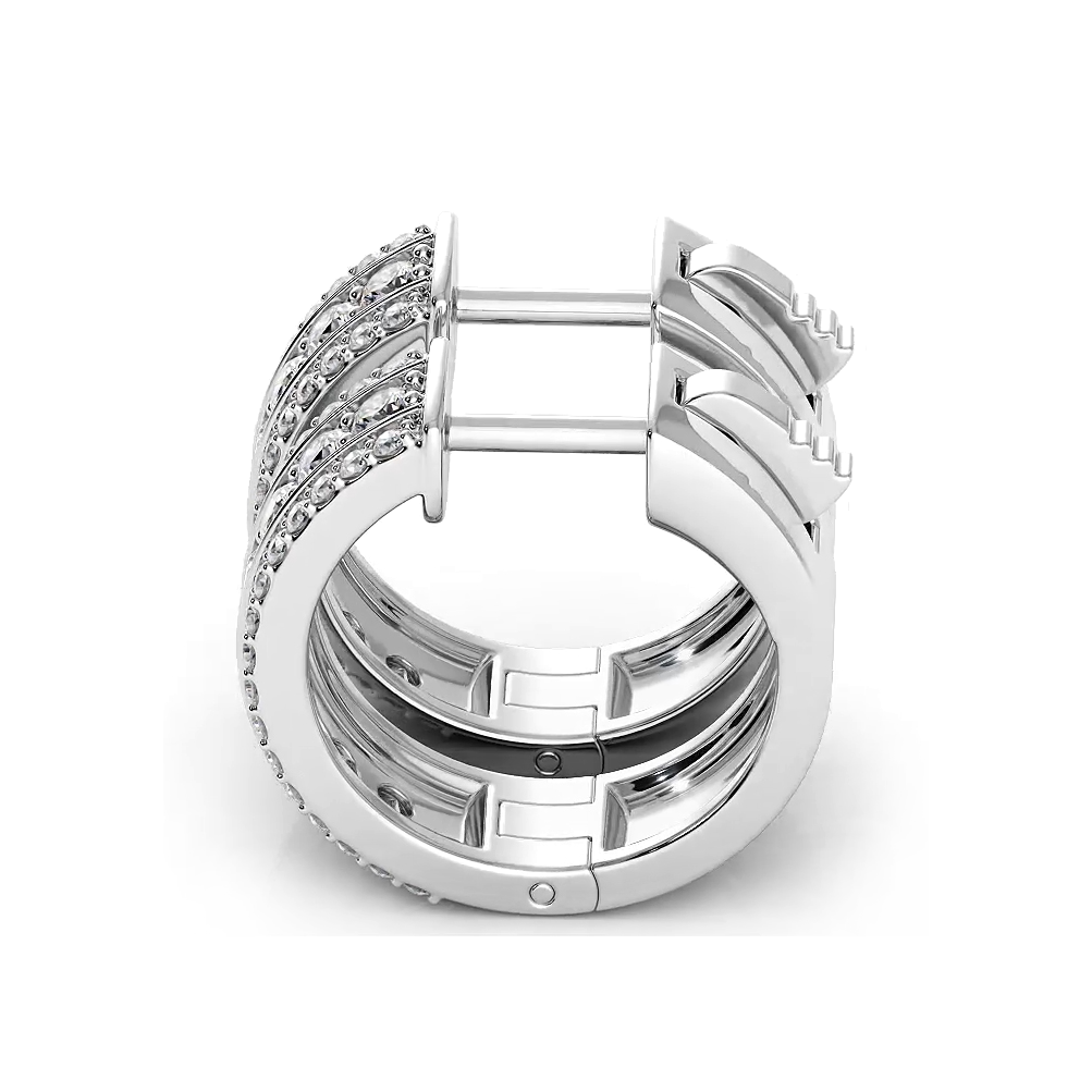 Three Row 1.0 ctw. Diamond Hoop Earrings Huggie Style-VIRABYANI