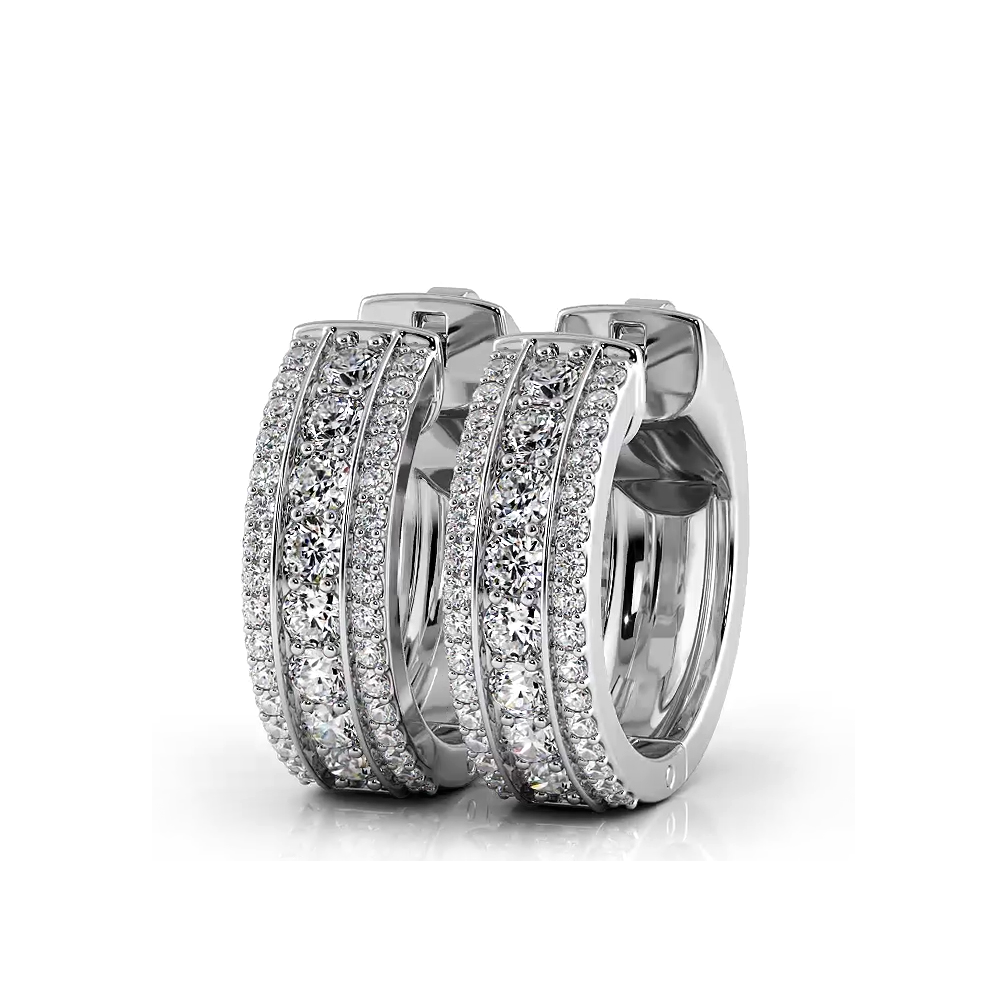 Three Row 1.0 ctw. Diamond Hoop Earrings Huggie Style-VIRABYANI