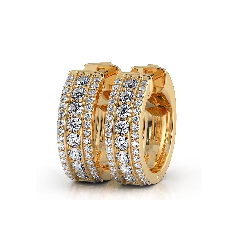 Three Row 1.0 ctw. Diamond Hoop Earrings Huggie Style-VIRABYANI