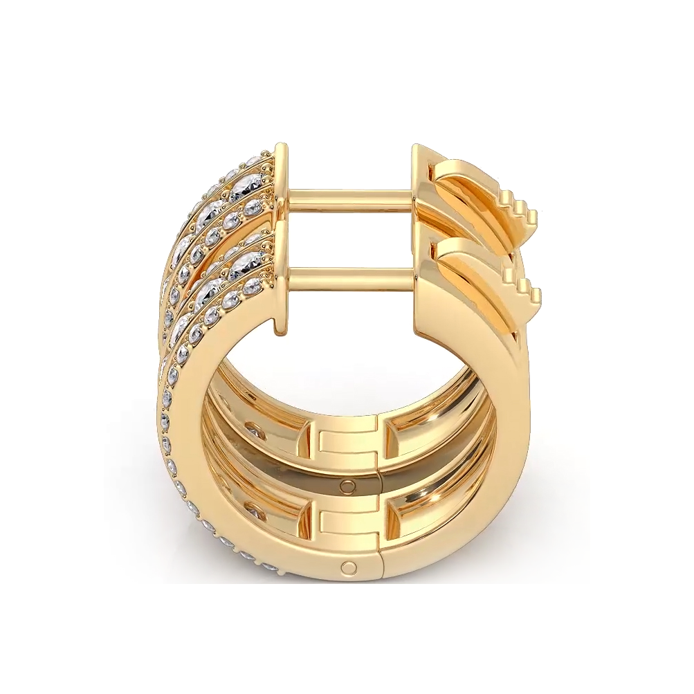 Three Row 1.0 ctw. Diamond Hoop Earrings Huggie Style-VIRABYANI