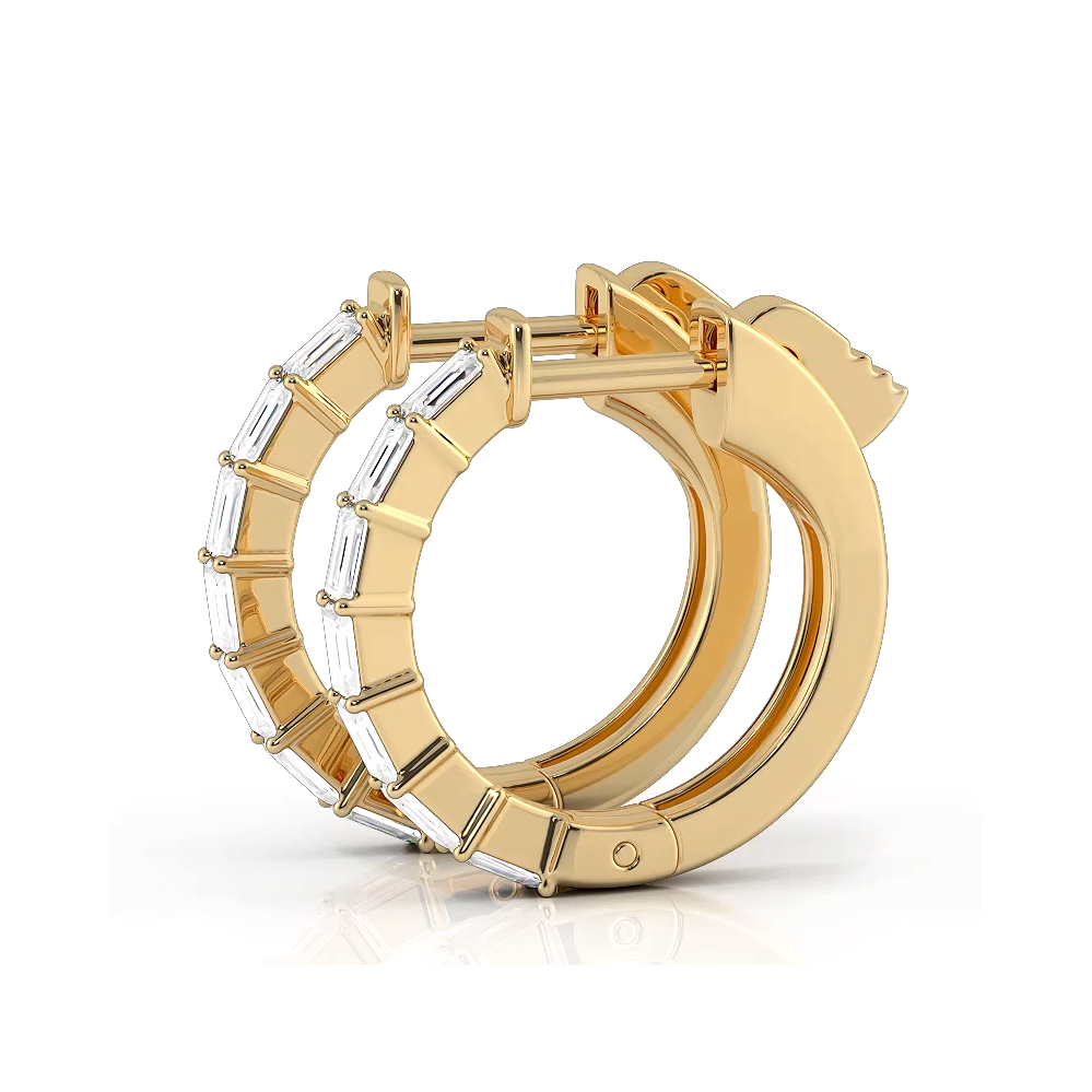 0.50 ctw. Baguette Diamond Hoop Earrings Huggie Style-VIRABYANI