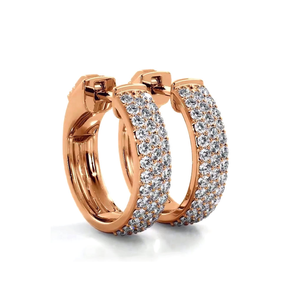 0.70 ctw. Three Row Huggie Diamond Hoop Earrings-VIRABYANI