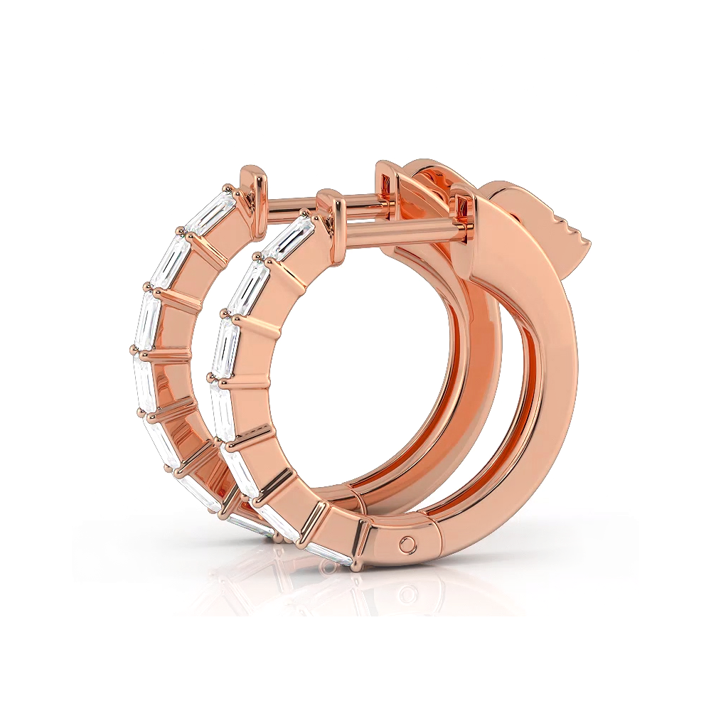 0.50 ctw. Baguette Diamond Hoop Earrings Huggie Style-VIRABYANI