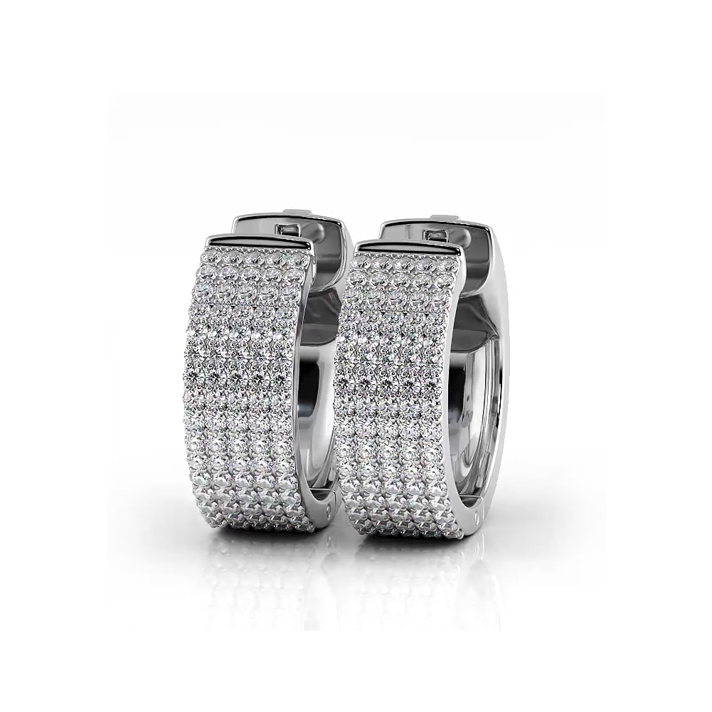 Five Row 1.0 ctw. Round Brilliant Diamond Hoop Earrings Huggie Style-VIRABYANI