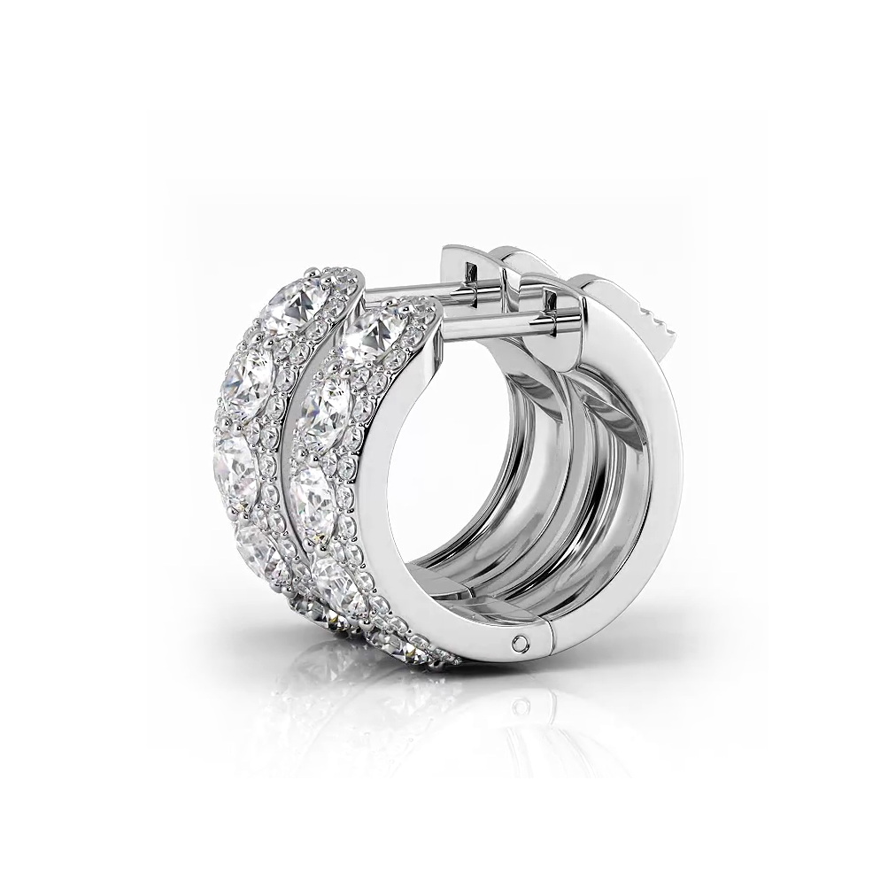 2.0 ctw. Three Rows Round Diamond Huggie Hoop Earrings-VIRABYANI