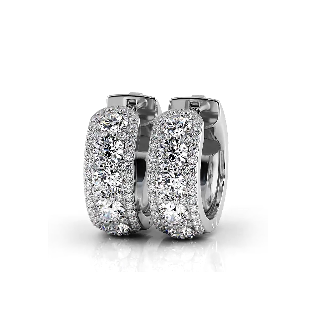 2.0 ctw. Three Rows Round Diamond Huggie Hoop Earrings-VIRABYANI