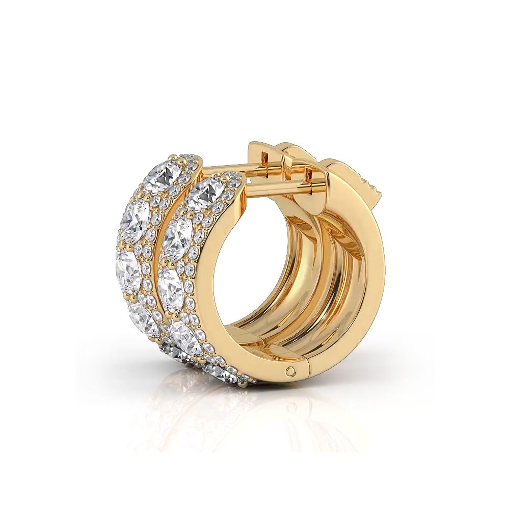 2.0 ctw. Three Rows Round Diamond Huggie Hoop Earrings-VIRABYANI