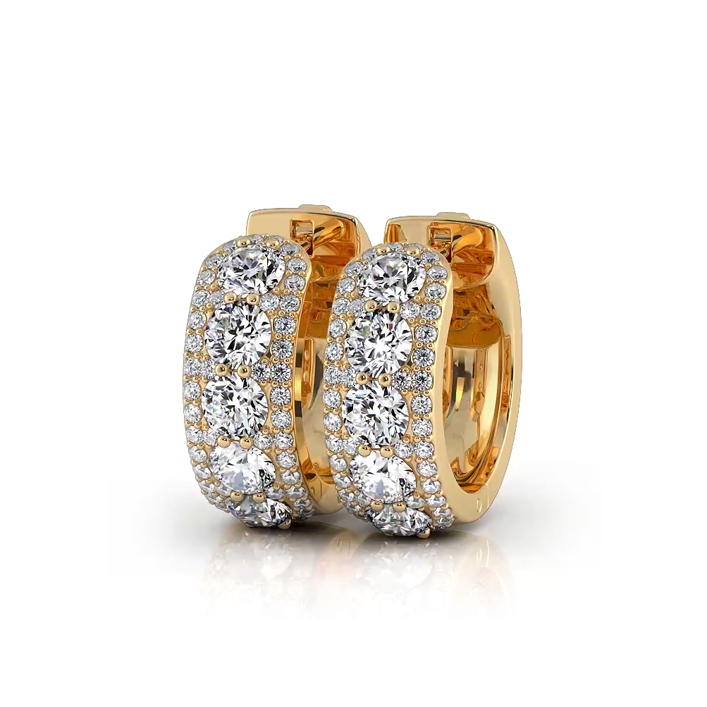 2.0 ctw. Three Rows Round Diamond Huggie Hoop Earrings-VIRABYANI