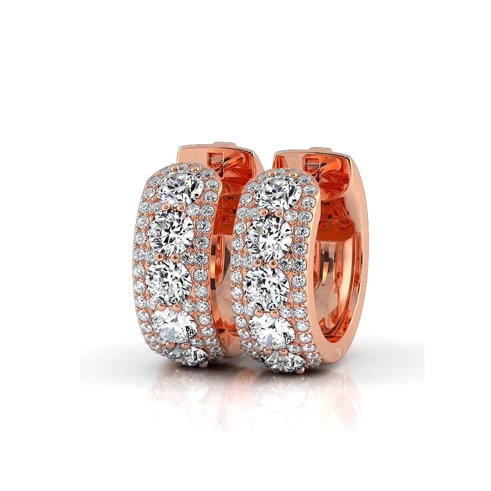 2.0 ctw. Three Rows Round Diamond Huggie Hoop Earrings-VIRABYANI