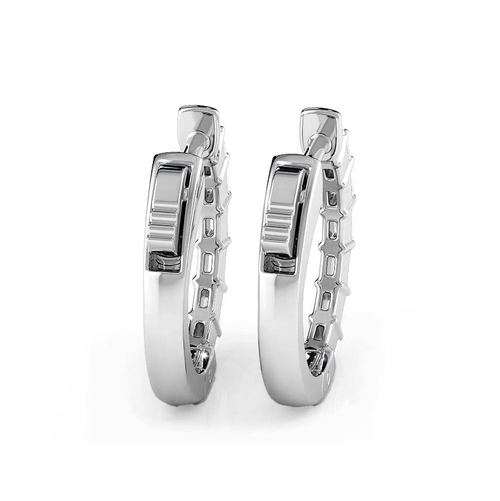 0.50 ctw. Baguette Diamond Hoop Earrings Huggie Style-VIRABYANI