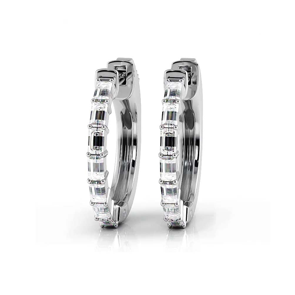 0.50 ctw. Baguette Diamond Hoop Earrings Huggie Style-VIRABYANI