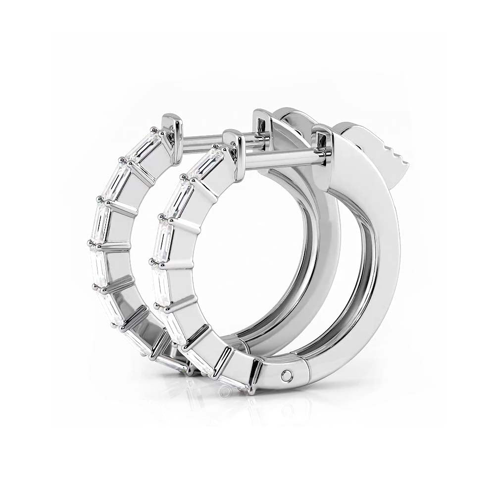 0.50 ctw. Baguette Diamond Hoop Earrings Huggie Style-VIRABYANI