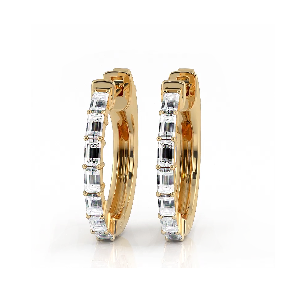 0.50 ctw. Baguette Diamond Hoop Earrings Huggie Style-VIRABYANI