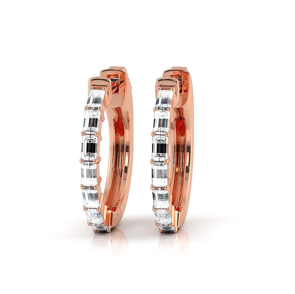0.50 ctw. Baguette Diamond Hoop Earrings Huggie Style-VIRABYANI