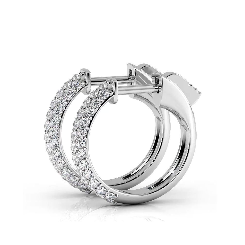Triple Row 0.60 ctw. Round Diamond Hoop Earrings Pave Dome Style-VIRABYANI
