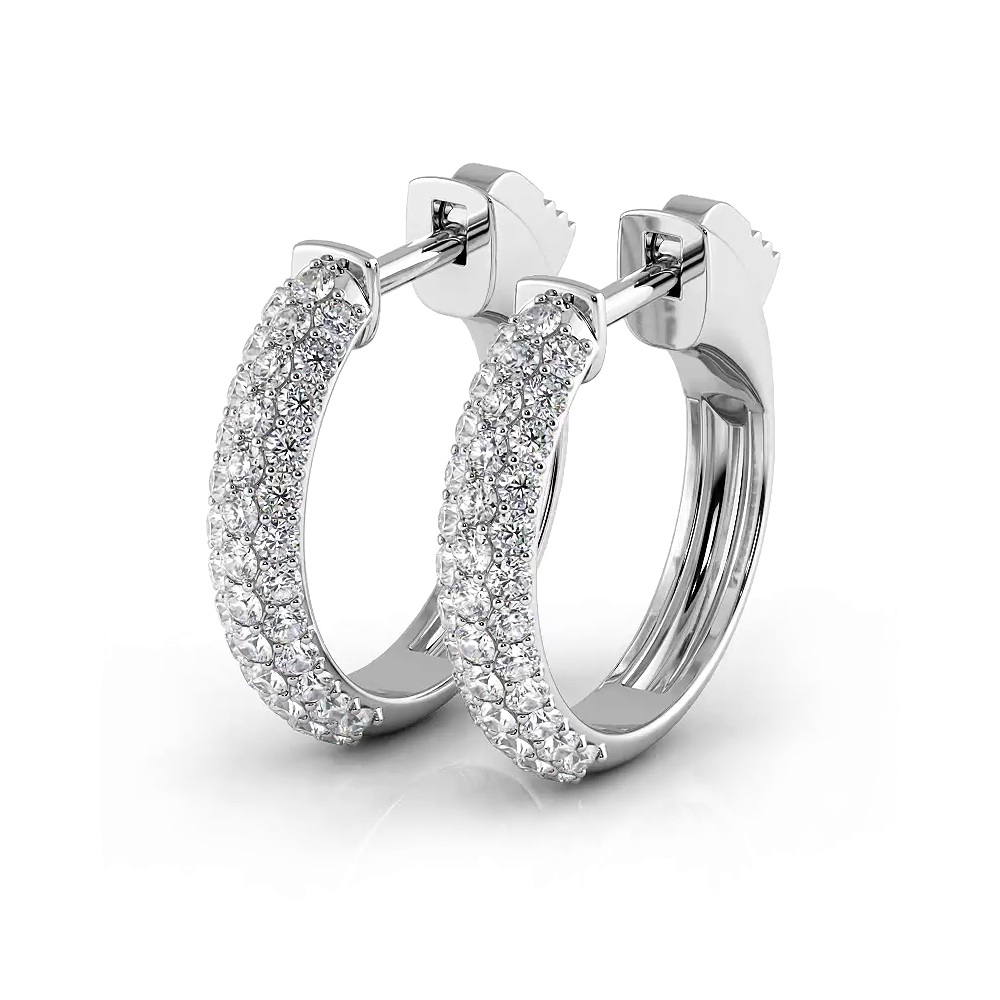 Triple Row 0.60 ctw. Round Diamond Hoop Earrings Pave Dome Style-VIRABYANI