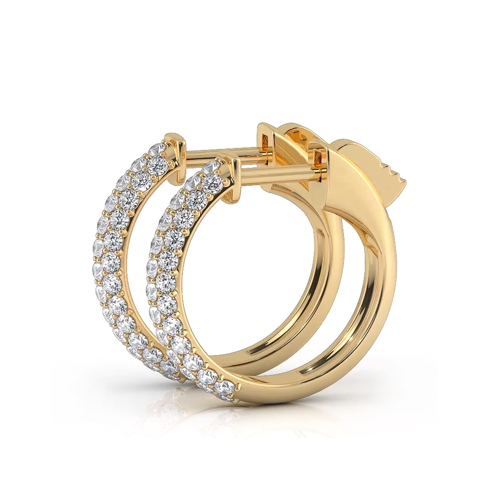 Triple Row 0.60 ctw. Round Diamond Hoop Earrings Pave Dome Style-VIRABYANI