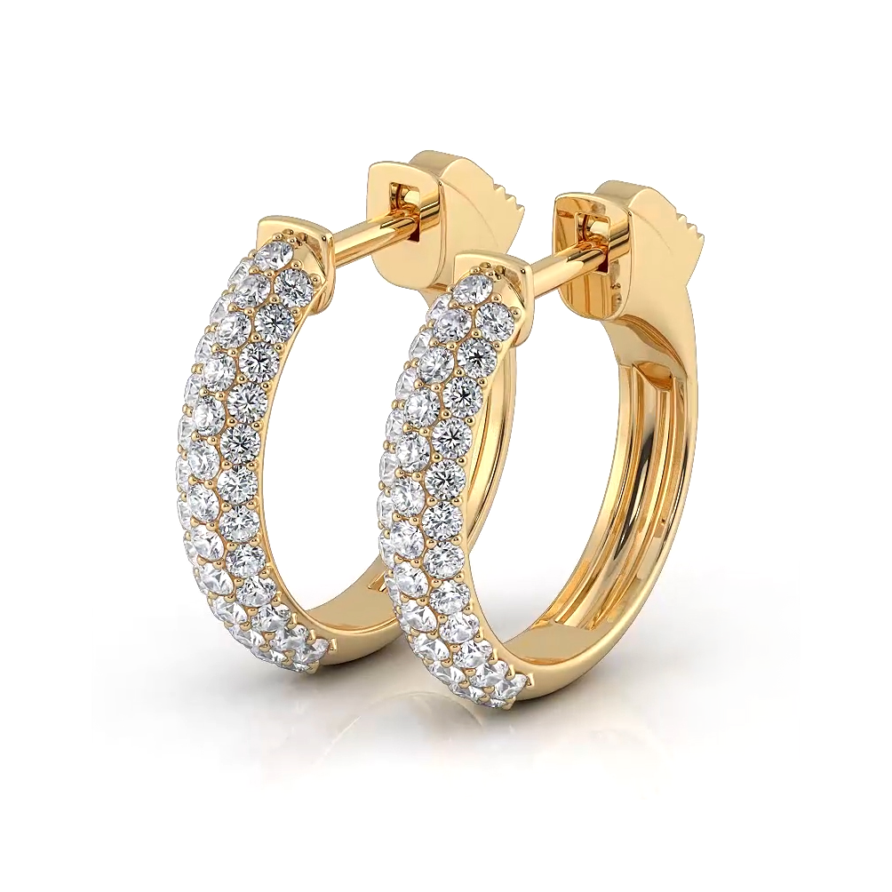 Triple Row 0.60 ctw. Round Diamond Hoop Earrings Pave Dome Style-VIRABYANI