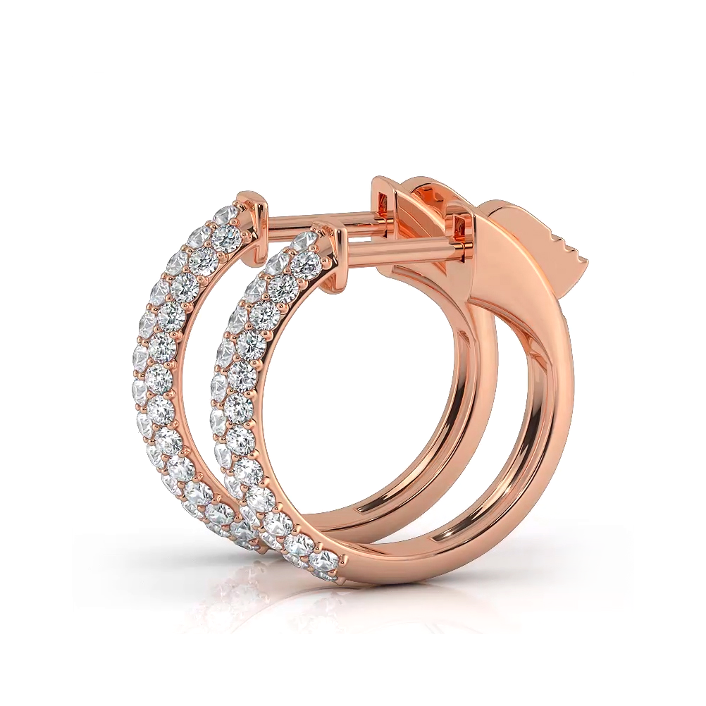 Triple Row 0.60 ctw. Round Diamond Hoop Earrings Pave Dome Style-VIRABYANI