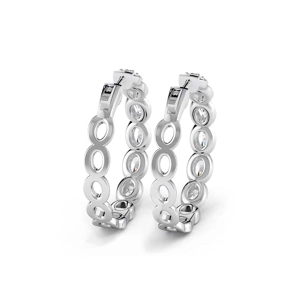 5.0 ctw. Oval Diamond Hoop Earrings Halo Style With Round Diamonds-VIRABYANI