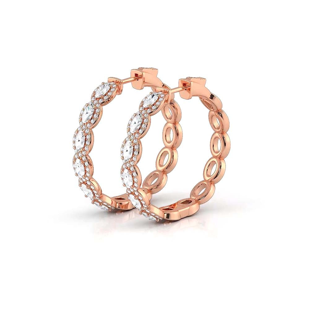 5.0 ctw. Oval Diamond Hoop Earrings Halo Style With Round Diamonds-VIRABYANI