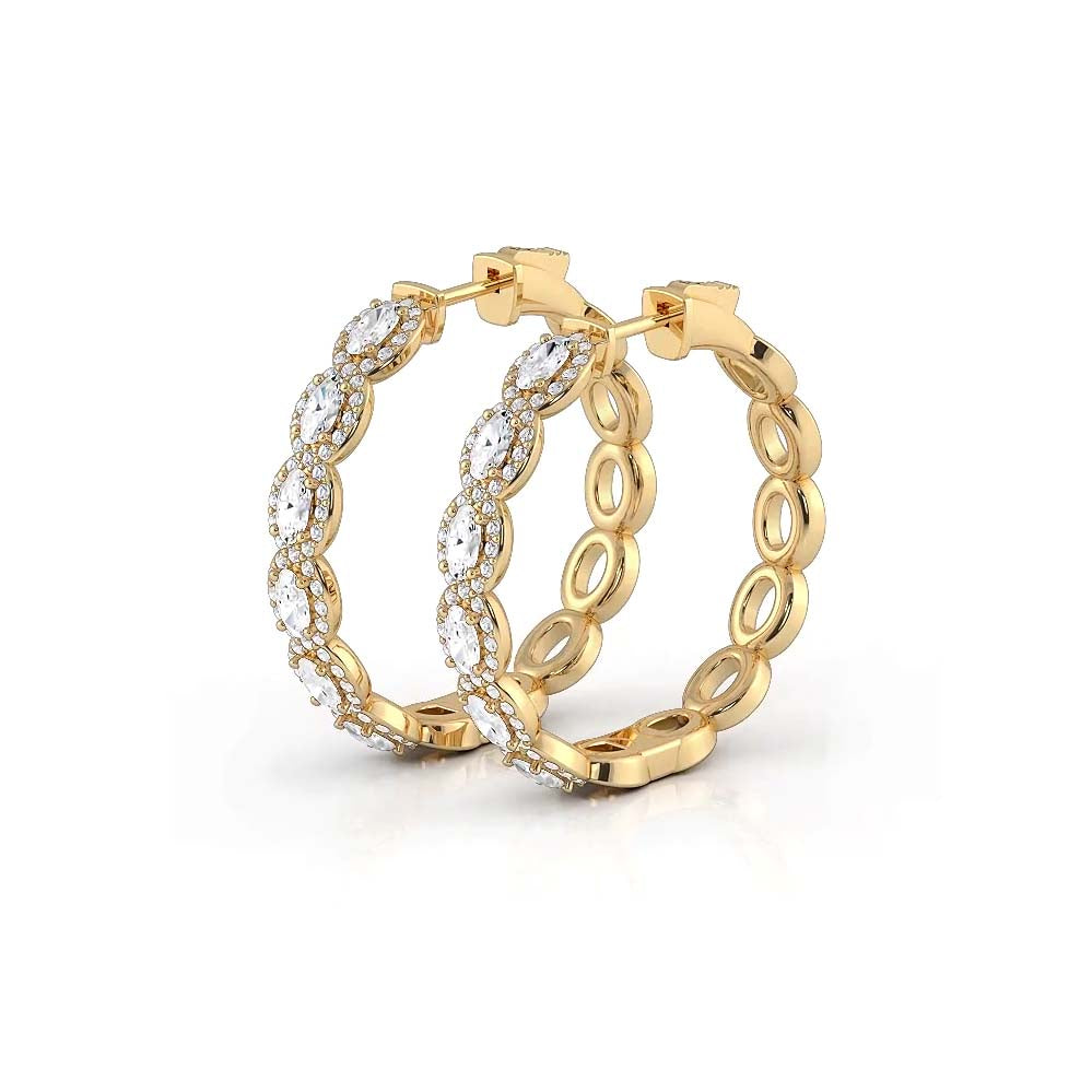 5.0 ctw. Oval Diamond Hoop Earrings Halo Style With Round Diamonds-VIRABYANI