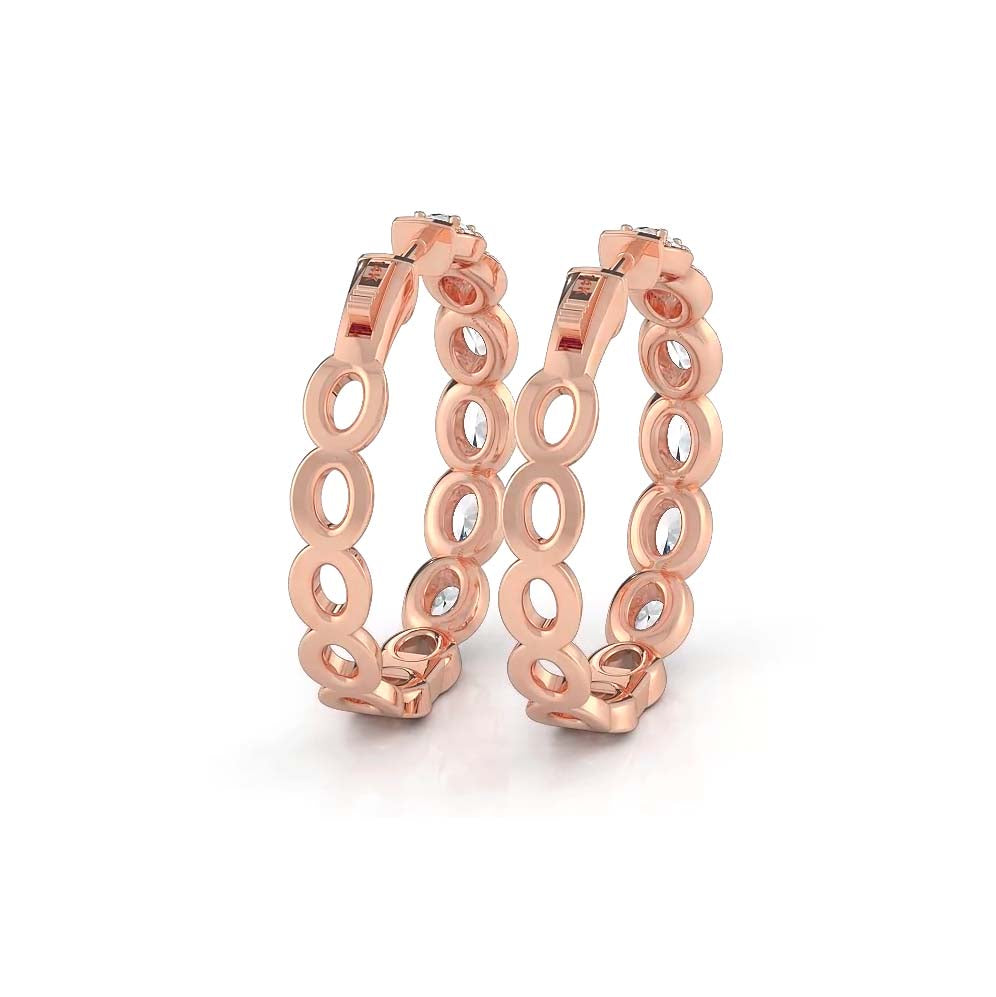 5.0 ctw. Oval Diamond Hoop Earrings Halo Style With Round Diamonds-VIRABYANI