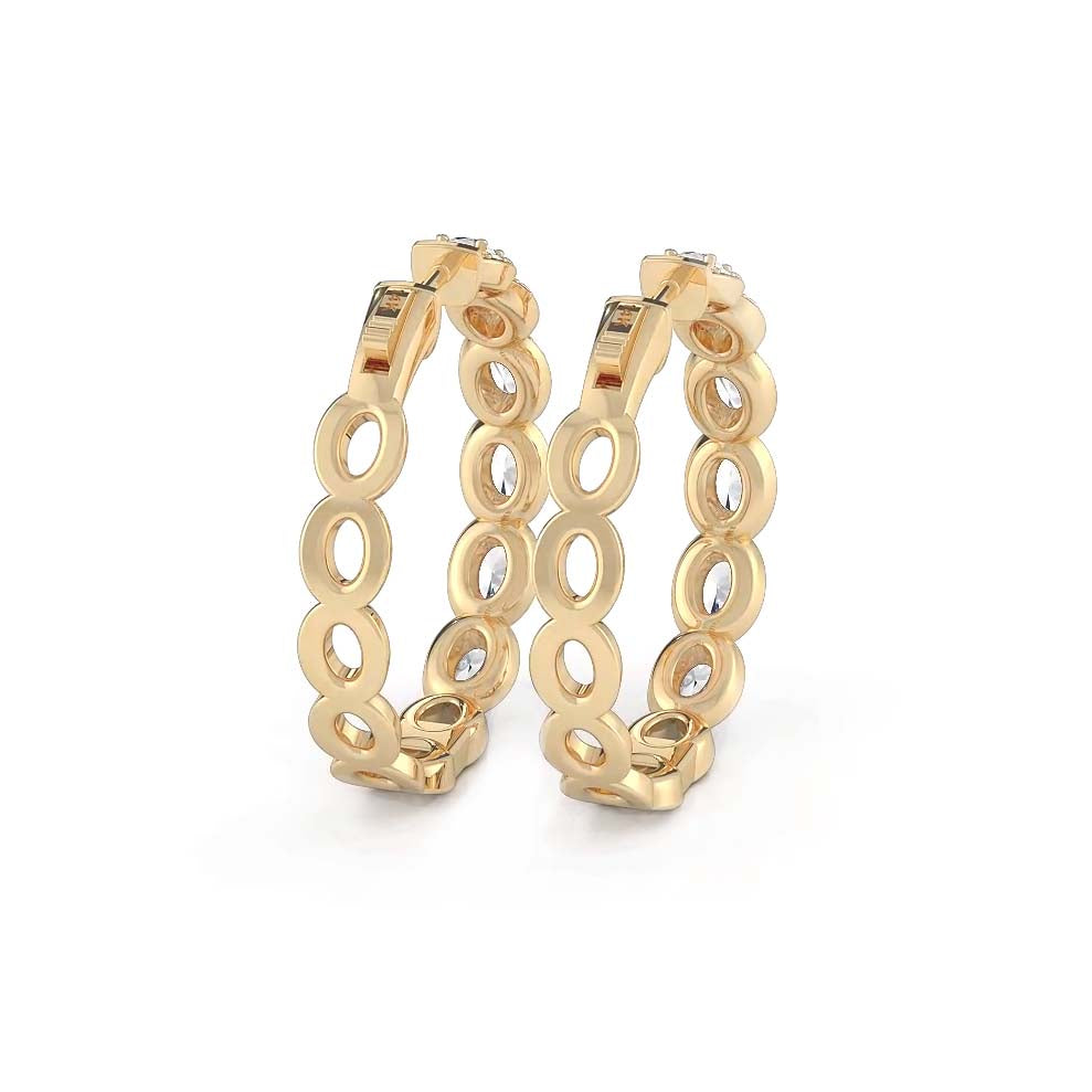 5.0 ctw. Oval Diamond Hoop Earrings Halo Style With Round Diamonds-VIRABYANI