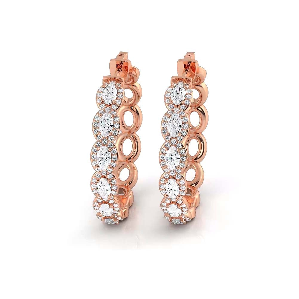5.0 ctw. Oval Diamond Hoop Earrings Halo Style With Round Diamonds-VIRABYANI