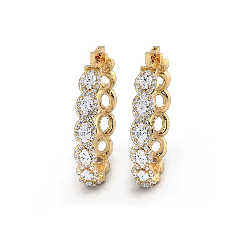 5.0 ctw. Oval Diamond Hoop Earrings Halo Style With Round Diamonds-VIRABYANI
