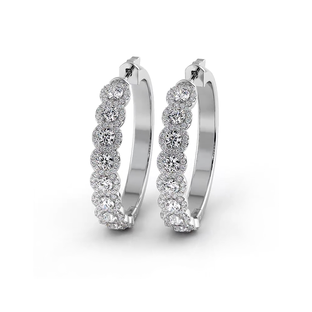 3.50 ctw. Halo Round Diamond Hoop Earrings-VIRABYANI